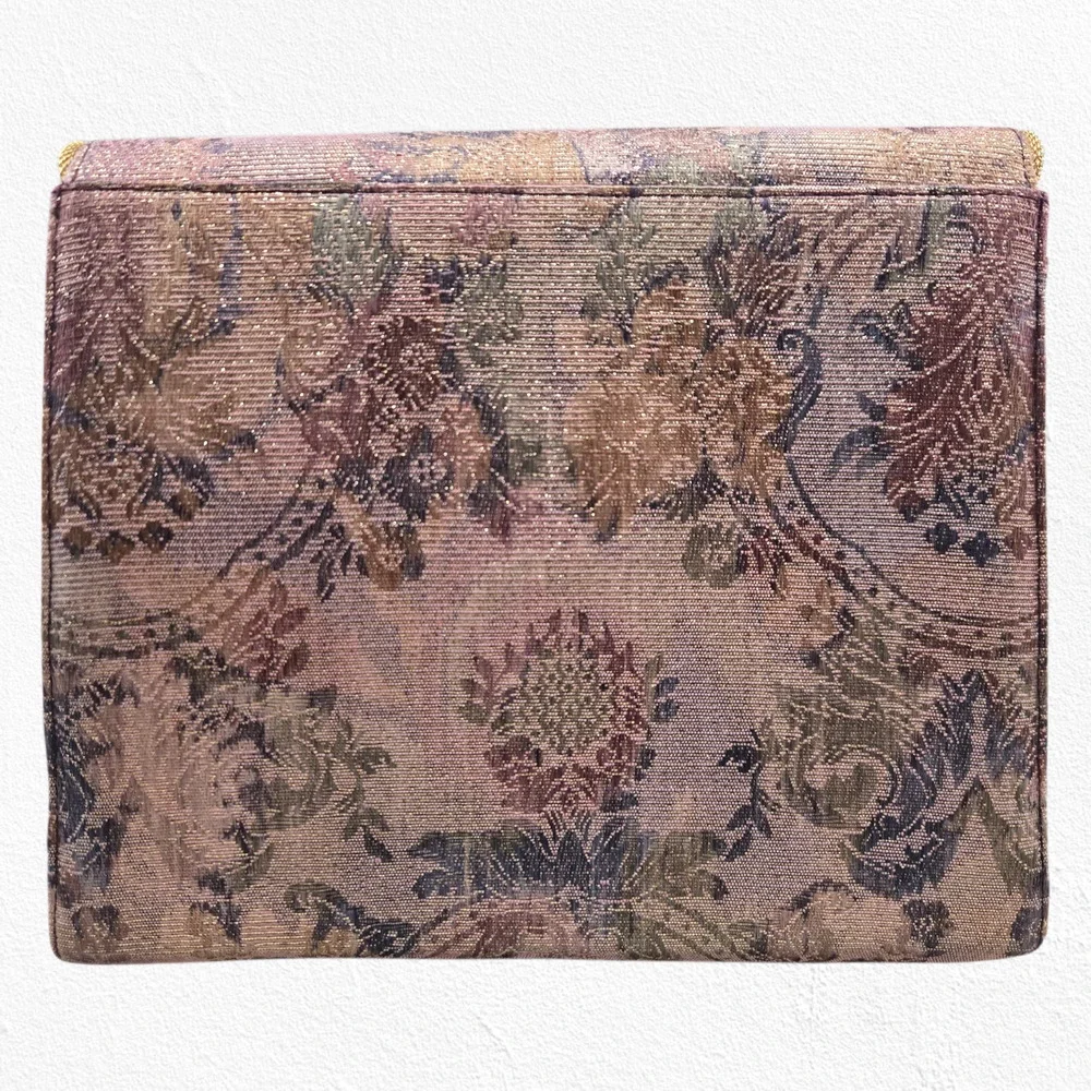 Vintage 80s Metallic Floral Tapestry Envelope Clutch Timothy Hitsman Spain Purse